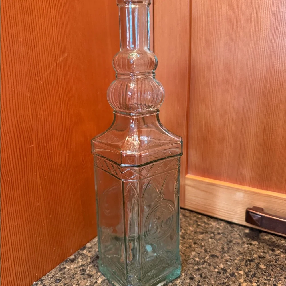 (2) Vintage Embossed Williams-Sonoma Spanish Blue/Green Glass Bottles